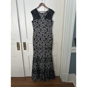 Kay Unger Lace Overlay Full Length Formal Dress Womens Size 10 Black Tan Classic